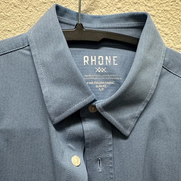 Rhone Commuter Long Sleeve Blue Herringbone Button Down Shirt, Slim Fit Small - Picture 2 of 2
